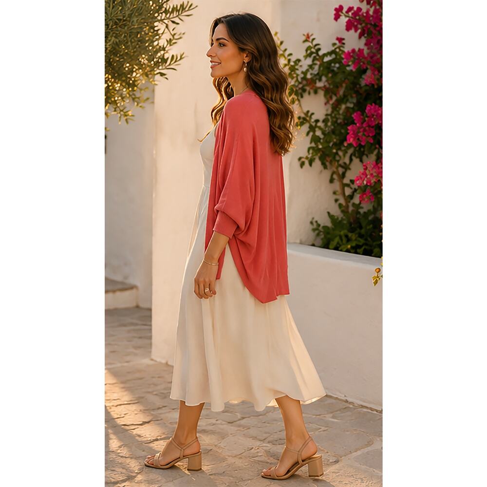 Eileen Fisher Coral Open Cardigan M Wool Modal Camel Batwing Dolman Italy Yarn - Picture 3 of 16